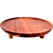 Bandeja de madeira acacia Wooden redonda com pé marrom 25x06 cm. 