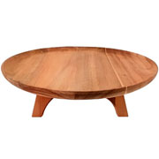 Bandeja de madeira acacia Wooden redonda com pé marrom 30x08 cm 