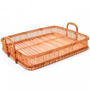 Bandeja em bambu e rattan Booo retangular com alça 48x38 cm 