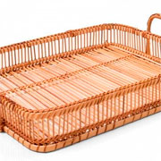 Bandeja em bambu e rattan Booo retangular com alça 48x38 cm 