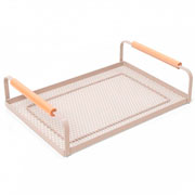 Bandeja de ferro Rack com alça de madeira gelo 40x30 cm 