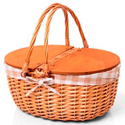 Cesto de picnic em rattan Emy forrada com tecido xadrex 44x33 cm 