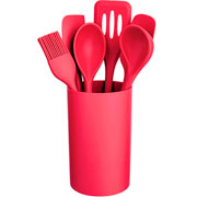 Conjunto de utensílios de silicone vermelho 07 peças 