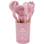 Kit utensílios de silicone  Flórida para cozinha rosa 12 peças 