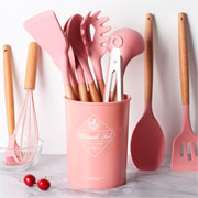 Kit utensílios de silicone  Flórida para cozinha rosa 12 peças 