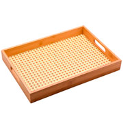 Bandeja de bambu com palha retangular 39x28x05 cm 