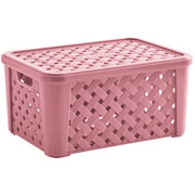 Cesta rattan com tampa rosa 24x17x cm 