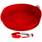 Kit forma redonda de silicone para fritadeira vermelha 26x26 cm 