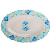 Bandeja de melamina oval conchas azul  29x29 cm 