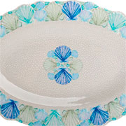 Bandeja de melamina oval conchas azul  29x29 cm 