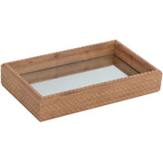 Bandeja em MDF borda trançada espelhada bege 25x15x05 cm 