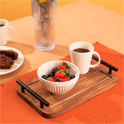 Bandeja de madeira Acacia com alças de metal 30x18 cm 