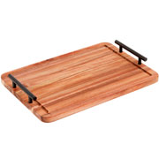 Bandeja de madeira Acacia com alças de metal 40x28 cm 