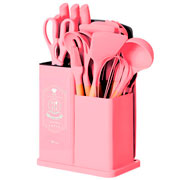 Kit utensílios de silicone California para cozinha rosa 19 peças 