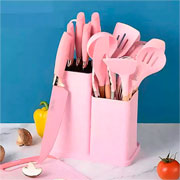 Kit utensílios de silicone California para cozinha rosa 19 peças 