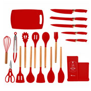 Kit utensílios de silicone California para cozinha vermelho 19 peças 